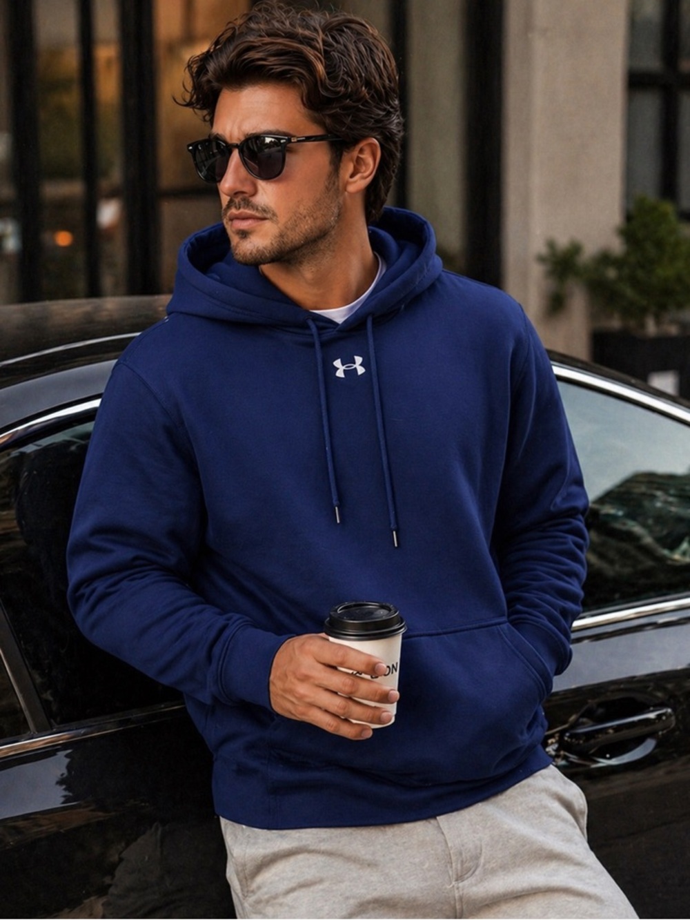 Under Armour Navy Fleece Hoodie Minimal Luxe Athleisure Pullover